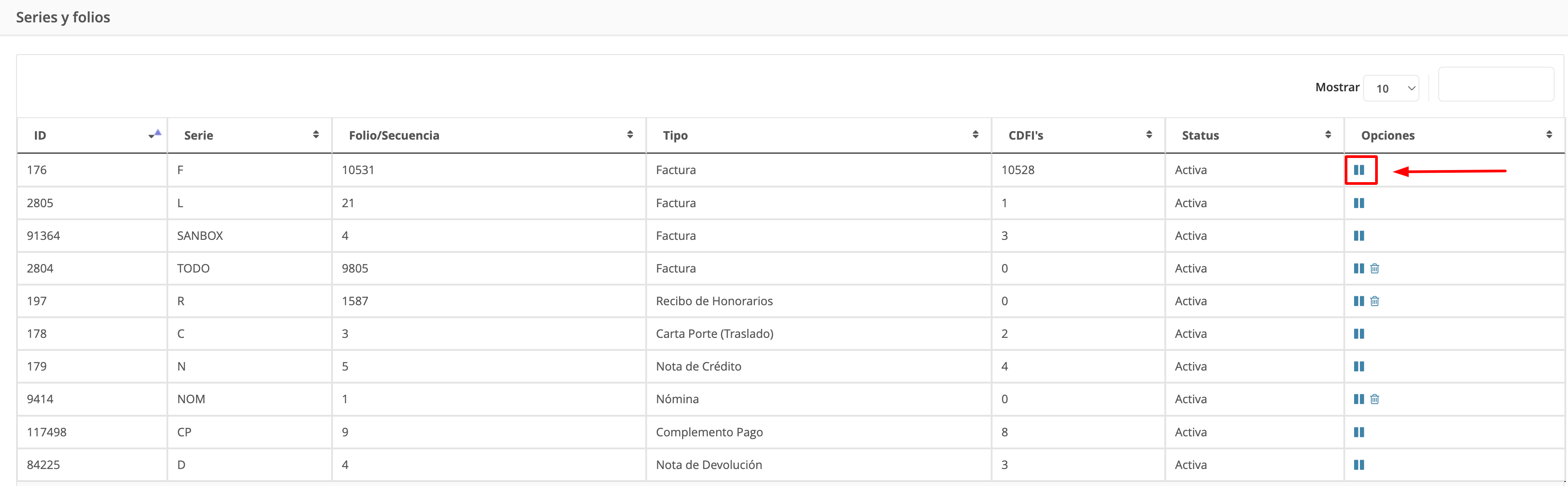 Vista de la opción "Pausar"